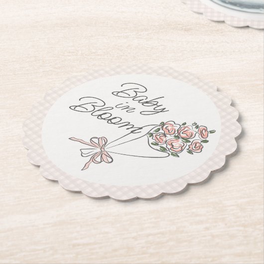 ピンクの花市場新鮮なフローラ赤ちゃんシャワー ペーパーコースター (アングル)