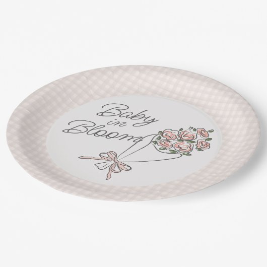 ピンクの花市場新鮮なフローラ赤ちゃんシャワー ペーパープレート (アングル)