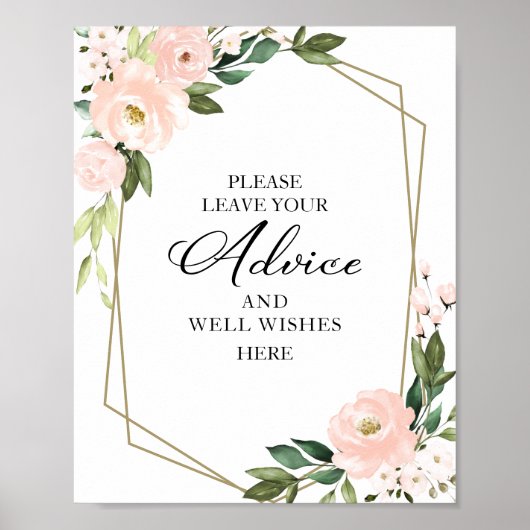 ピンクの花幾何学的アドバイスとウェルウィッシュのサイン ポスター (正面)