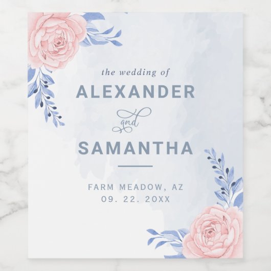 ピンクの花幾何学的金ゴールドフレームエレガントな結婚式 ワインラベル (シングルラベル)