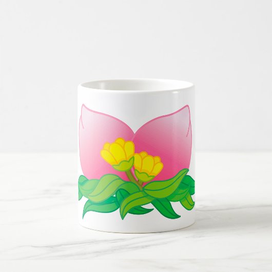 ピンクの花弁と黄色い花 コーヒーマグカップ