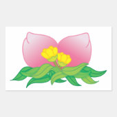 ピンクの花弁の花と黄色い花 長方形シール (正面)