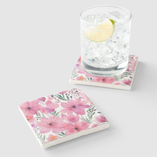 ピンクの花弁 | 水彩花の描かれたお花 ストーンコースター (横)