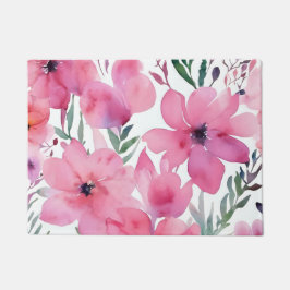 ピンクの花弁 | 水彩花の描かれたお花 ドアマット
