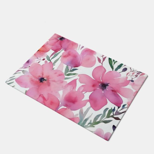 ピンクの花弁 | 水彩花の描かれたお花 ドアマット (アングル)