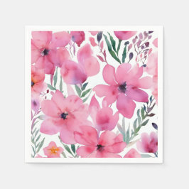 ピンクの花弁 | 水彩花の描かれたフラワー スタンダードカクテルナプキン