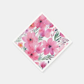 ピンクの花弁 | 水彩花の描かれたフラワー スタンダードカクテルナプキン (角)