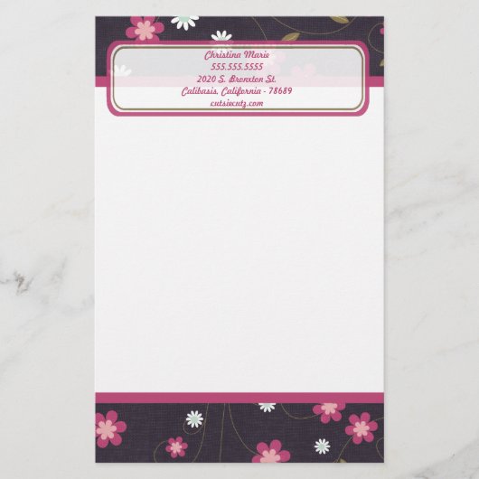 ピンクの花形文房具 便箋 (正面)