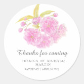 ピンクの花感謝していの春の結婚ステッカー ラウンドシール (正面)
