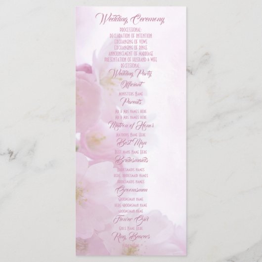 ピンクの花教会の結婚式プログラム プログラム (裏面)