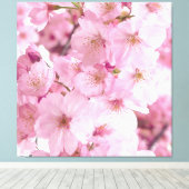 ピンクの花日本のさくらんぼフローラ キャンバスプリント (インサイチュ (ウッドフロア))