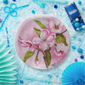 ピンクの花春パーティーモノグラム ペーパープレート (パーティー)