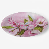 ピンクの花春パーティーモノグラム ペーパープレート (アングル)