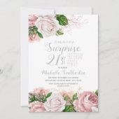 ピンクの花束でサプライズ21歳の誕生日 招待状 (正面)