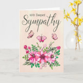 ピンクの花束と蝶の悔やみや弔慰 カード (黄色い花)