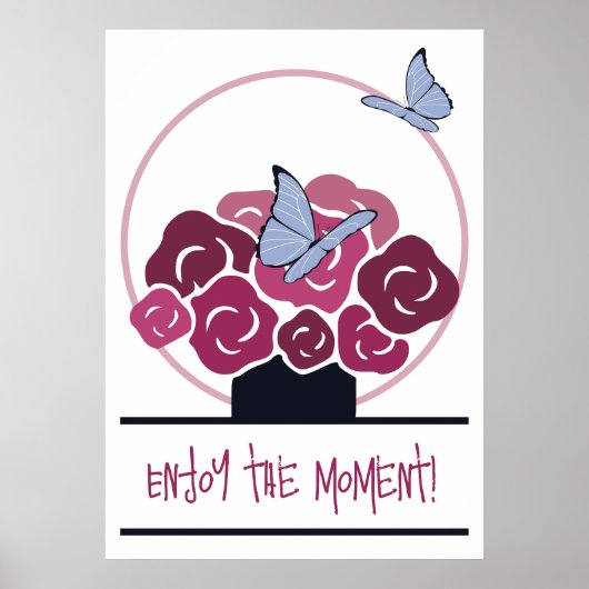 ピンクの花束と蝶楽しむ瞬間！ ポスター (正面)