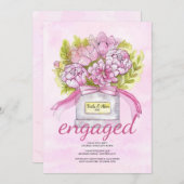 ピンクの花束の婚約パーティ 招待状 (正面/裏面)