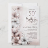 ピンクの花束の50歳の誕生日パーティー 招待状 (正面)