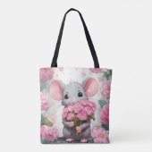 ピンクの花束を持ったネズミ トートバッグ (裏面)