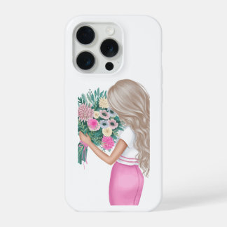 ピンクの花束を持つおしゃれな女性 iPhone 15 PROケース