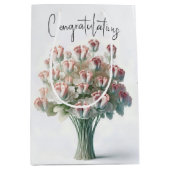 ピンクの花束ベビー足 ミディアムペーパーバッグ (正面)