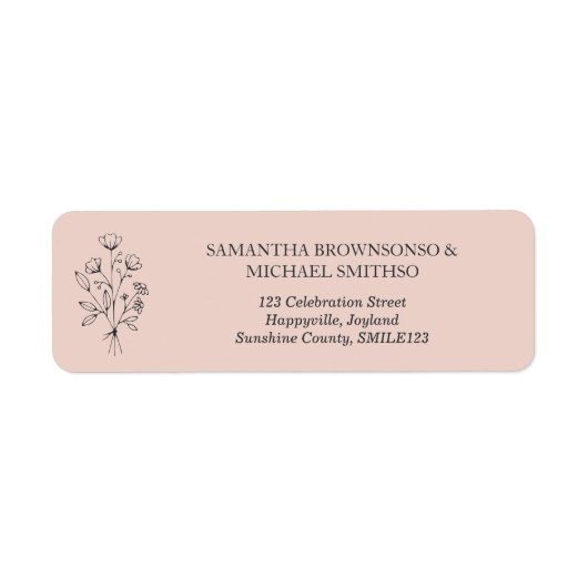 ピンクの花束 フローラル ウェディング ラベル (正面)
