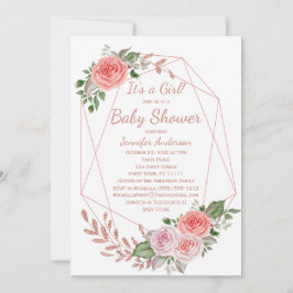 ピンクの花束 ローズゴールド 女の子 ベビーシャワー 招待状