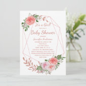 ピンクの花束 ローズゴールド 女の子 ベビーシャワー 招待状 (スタンド正面)