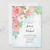 ピンクの花束 ローズ チューリップ アネモネ 結婚式 招待状 (正面)