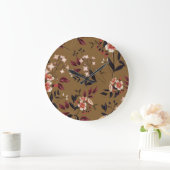 ピンクの花枝、抽象芸術組成。 ラージ壁時計 (ホーム)