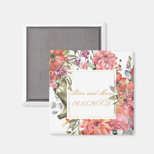 ピンクの花枠をパーソナライズ マグネット (正面/裏面)