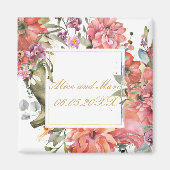 ピンクの花枠をパーソナライズ マグネット (正面)