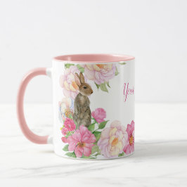 ピンクの花柄うさぎ マグカップ