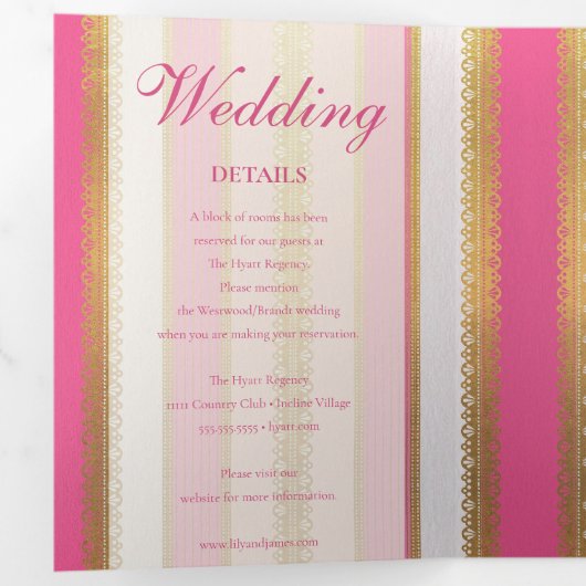 ピンクの花柄が優雅なレジデンシー時代のウェディング 三つ折り招待状 (内部最初)