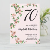 ピンクの花柄が可愛い70歳の誕生日招待状 招待状 (スタンド正面)