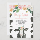 ピンクの花柄が可愛い「Holy Cow」ベビーシャワー 招待状 (正面)