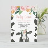 ピンクの花柄が可愛い「Holy Cow」ベビーシャワー 招待状 (スタンド正面)