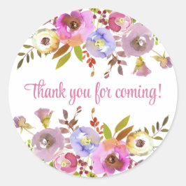 ピンクの花柄で、来てくれてありがとう ラウンドシール