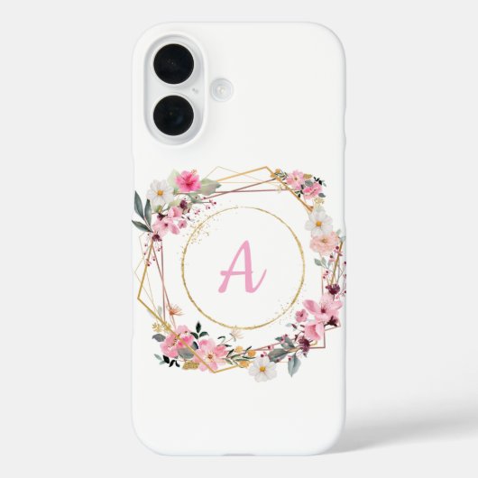 ピンクの花柄とゴールドの幾何学模様のスマホケース Case-Mate iPhoneケース (裏面)