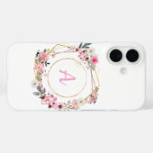 ピンクの花柄とゴールドの幾何学模様のスマホケース Case-Mate iPhoneケース (裏面 (横))