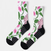ピンクの花柄と緑の葉 ソックス (左)