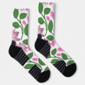 ピンクの花柄と緑の葉 ソックス (右)