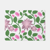 ピンクの花柄と緑の葉 ドアマット (正面)
