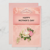 ピンクの花柄にダイヤのティアラが上品な母の日 シーズンカード (正面/裏面)