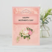 ピンクの花柄にダイヤのティアラが上品な母の日 シーズンカード (スタンド正面)