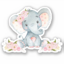 ピンクの花柄のかわいい赤ちゃん象のカットアウトビニール シール