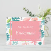 ピンクの花柄のウェディングパーティーのお願いカード 招待状 (スタンド正面)