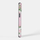 ピンクの花柄のクッション付き携帯ケース iPhone 15ケース (右側面)