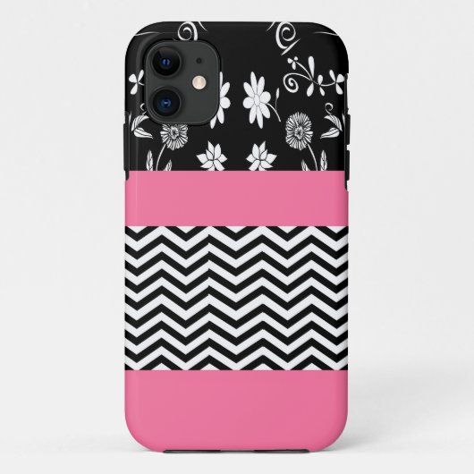 ピンクの花柄のシェブロン Case-Mate iPhoneケース (裏面)