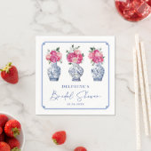 ピンクの花柄のシノワズリーのジンジャージャー ブライダルシャワー スタンダードカクテルナプキン (インサイチュ)